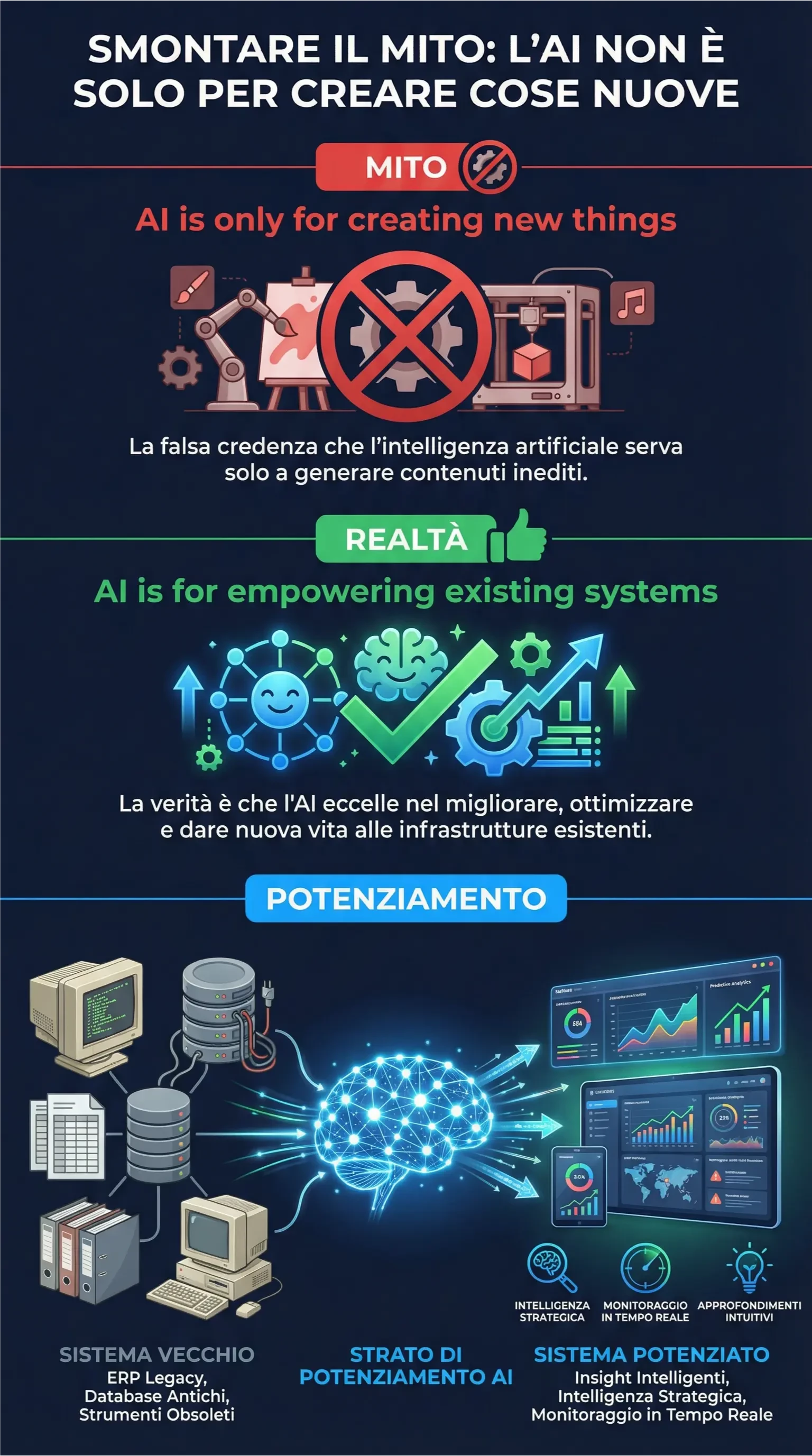 I dati rielaborati vanno in un database interno. Non nel gestionale. In un database separato, personalizzabile e customizzabile dall'azienda stessa.