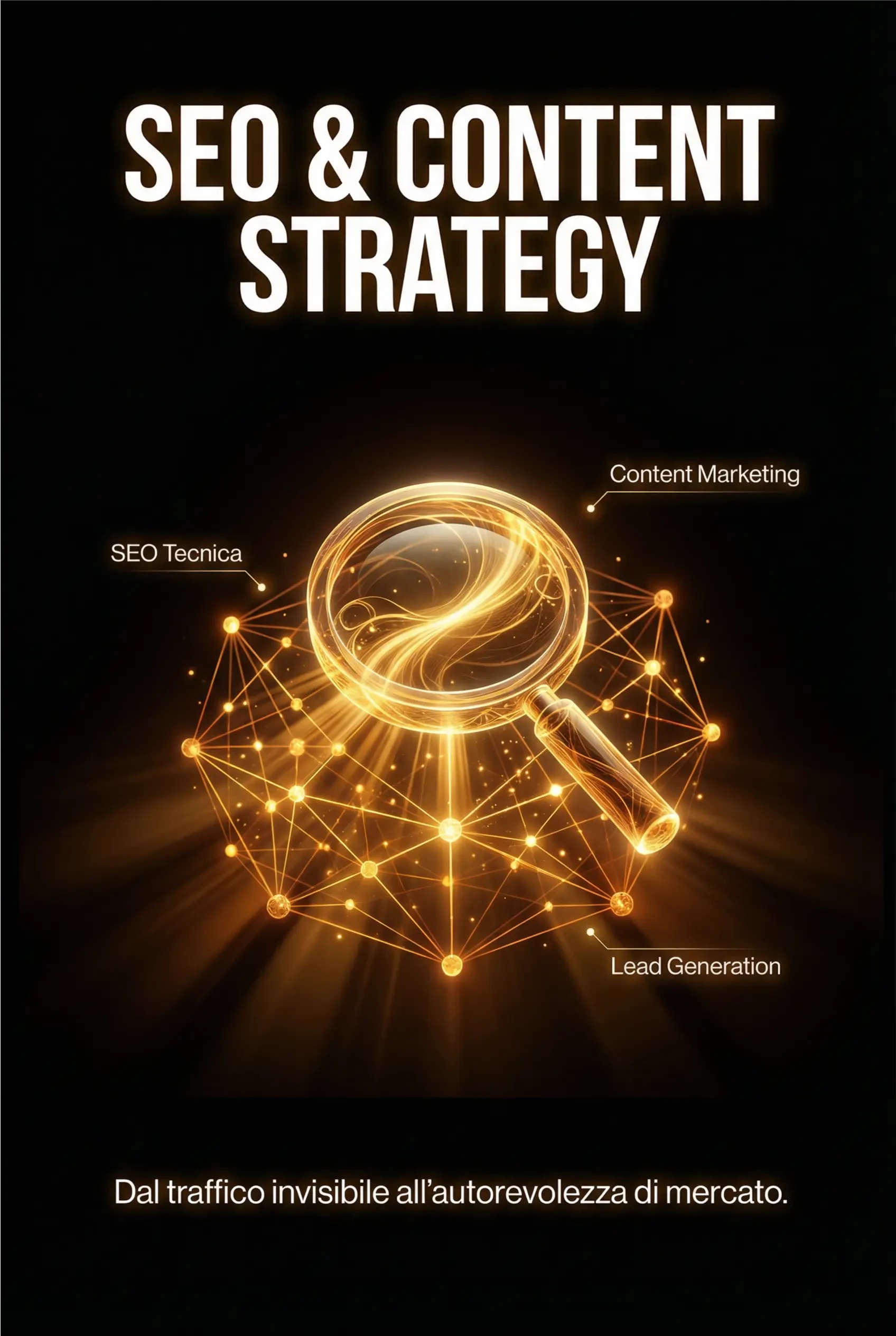 lente d'ingrandimento dorata su nero puro