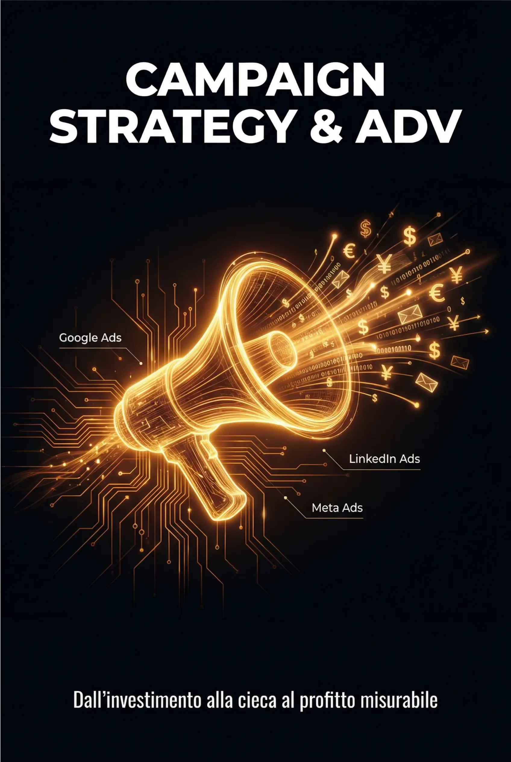 megafono dorato su sfondo nero